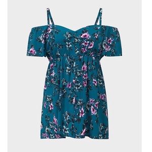 Torrid Green Floral Cold Shoulder Blouse